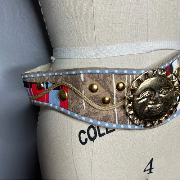 80s Gold Sun Buckle statement Belt sz L - Picture 3 of 7